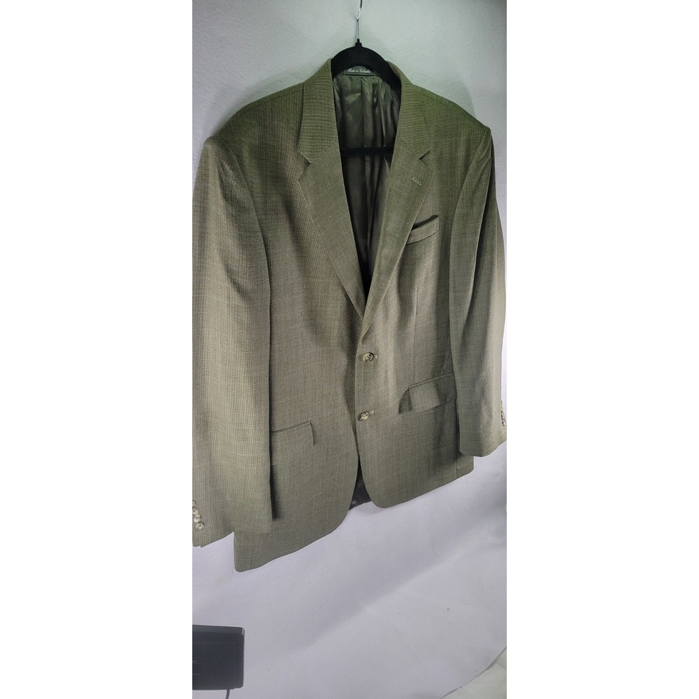 Oscar De La Renta Lt Green Men 100% Wool Plaid Suit Jacket 42L - Picture 5 of 11